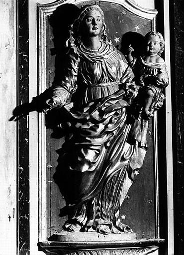 2 hauts-reliefs (en pendant, d'applique, petite nature) : Vierge à l'Enfant, saint Jean-Baptiste