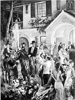 Evocation d'' une pittoresque fête hispano-basque sur la côte d'Argent ', chez Arlette Vogue, composition de Léon Fauret.