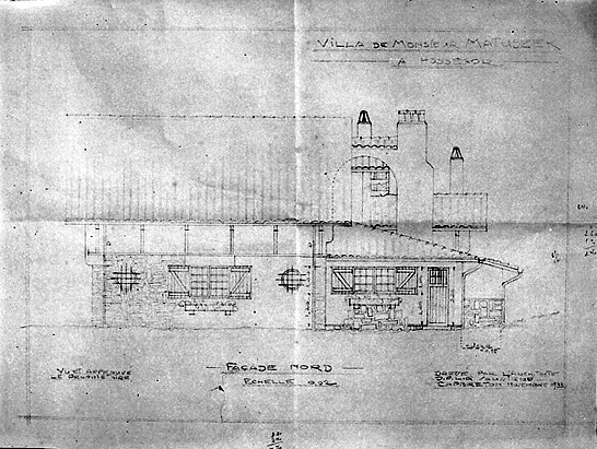 Projet de construction par Robert Maurice, façade nord, élévation.