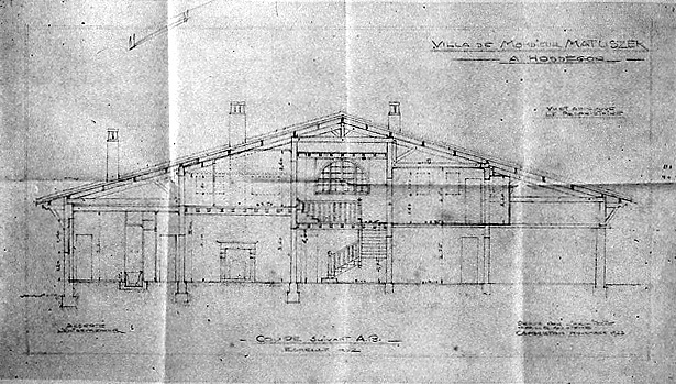 Projet de construction par Robert Maurice, coupe dans le sens sud-nord ' coupe suivant A.B. '.
