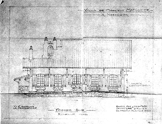 Projet de construction par Robert Maurice, façade sud, élévation.