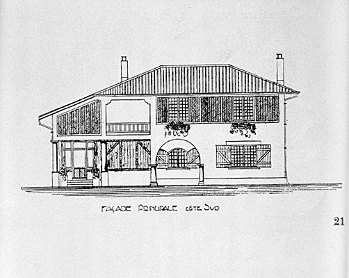 Projet de construction par Jean Prunetti, façade sud-ouest, élévation.