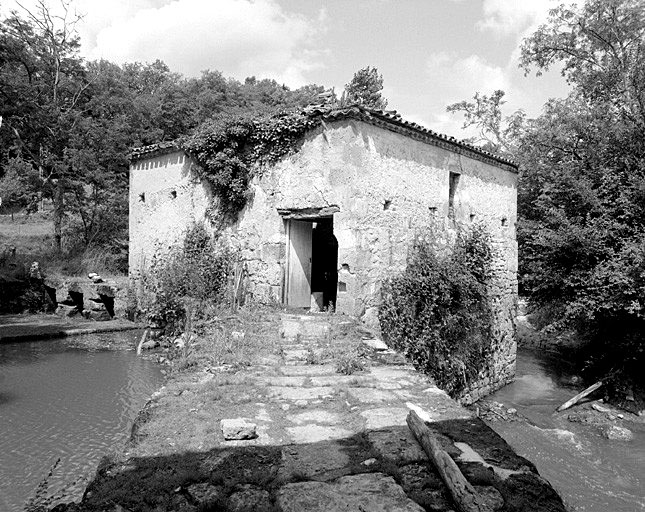 Moulin ouest, vue prise du sud est : chaussée sur le barrage donnant accès au moulin est.
