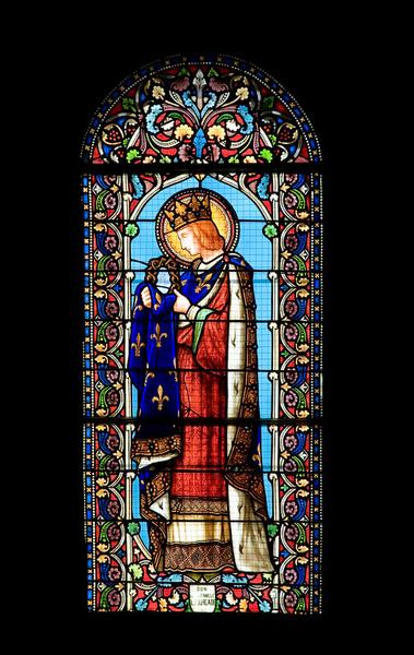 Ensemble de 14 verrières : Saint Pierre, Saint Jean-Baptiste, Saint Jacques le Majeur, Vierge à l'Enfant, Saint Joseph à l'Enfant, Sainte Anne, Saint Louis (baies 0 à 12, 101)