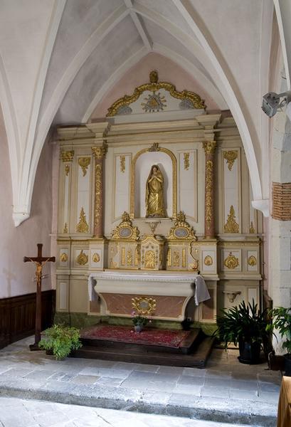 Ensemble de l'autel de la Vierge (autel, gradin d'autel, tabernacle, retable, croix d'autel)