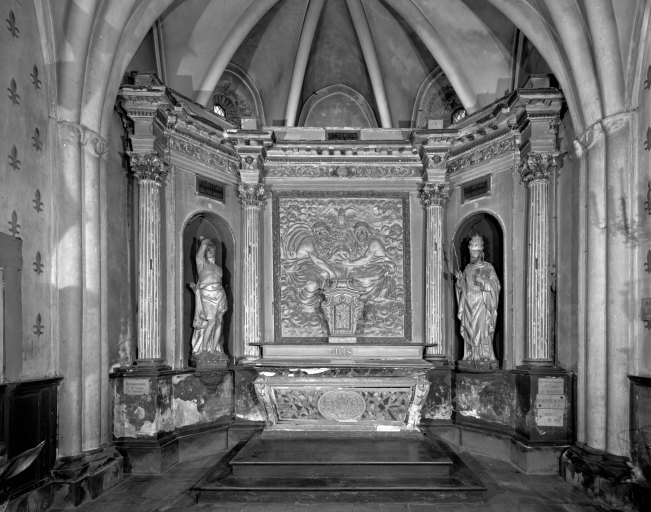 Autel, tabernacle, retable, bas-relief (autel tombeau, retable architecturé, retable à niche), de saint Fabien, style Louis XV