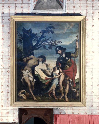 Tableau et son cadre : Saint Sébastien, saint Roch et un ange