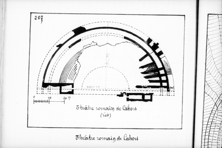 Plan des vestiges du théâtre romain au XIXe siècle.