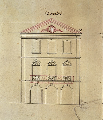 Avant-projet de restauration par DELSOL. Détail : façade ; projet non réalisé.