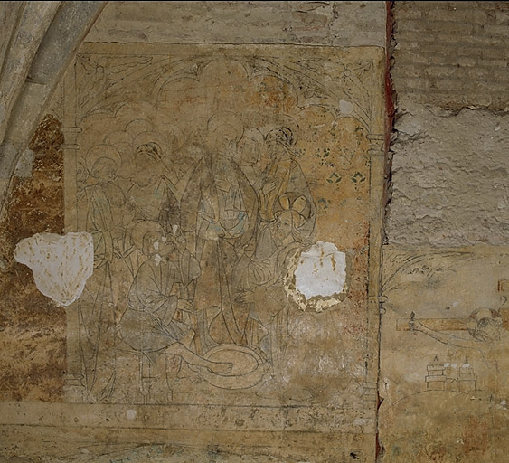 Chapelle du XVe siècle : mur Ouest, partie gauche.