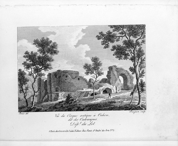 Gravure romantique : ruines du théâtre antique.