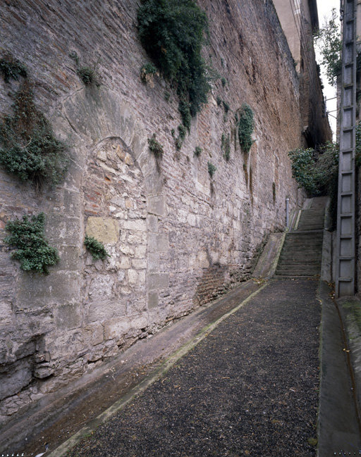 Mur sur la rue Devia, partie basse de la rue.