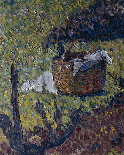 Mur sud : le sarclage de la vigne, détail en lumière rasante.