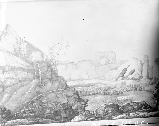 Gravure représentant les ruines encore conservées au XIXe siècle.