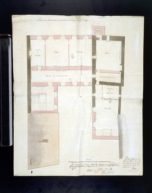 Plan au 2e étage pour un projet d'aménagement de 1792 ; en noir, les parties à conserver.