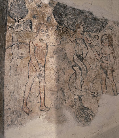 Peinture monumentale : Saint Sébastien. Tentation d'Adam et Eve