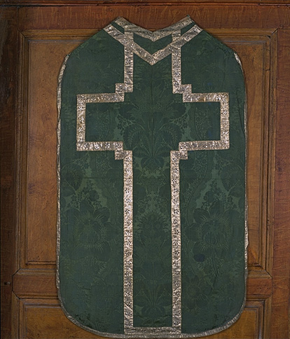 Chasuble, manipule, bourse de corporal, voile de calice (ornement vert)