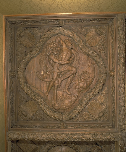 'Salon d'Hercule', détail d'un caisson du plafond : Lutte d'Hercule et d'Antée.