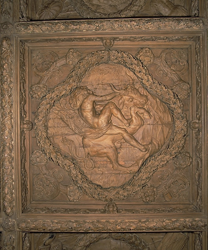 'Salon d'Hercule', détail d'un caisson du plafond : Hercule terrasse le taureau de l'île de Crête.