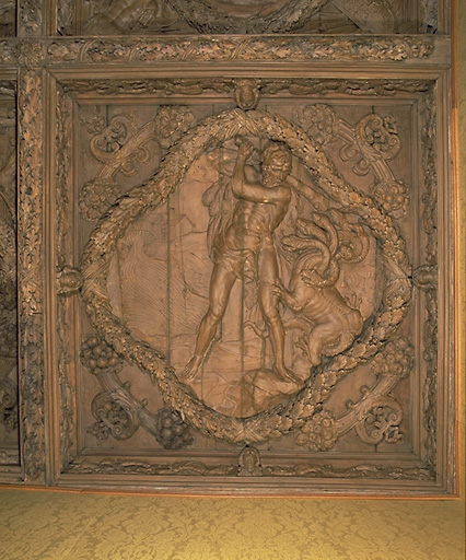 'Salon d'Hercule', détail d'un caisson du plafond : Hercule combat l'Hydre de Lerne.