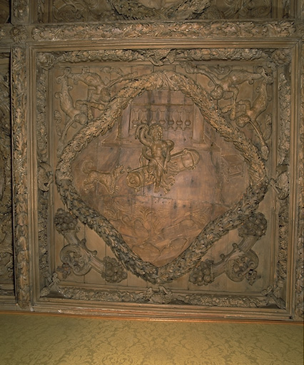 'Salon d'Hercule', détail d'un caisson du plafond : Hercule étouffe les serpents envoyés par Junon.