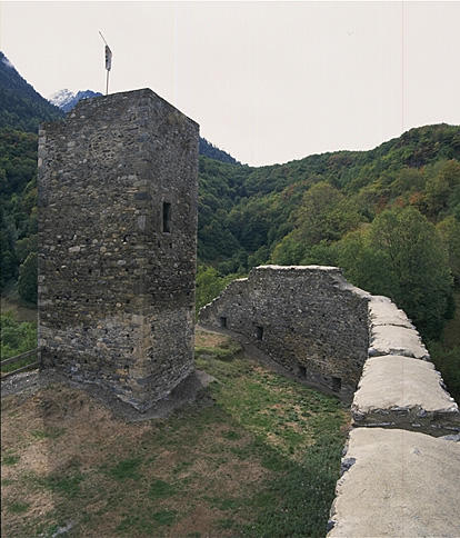 Mur d'enceinte et donjon.