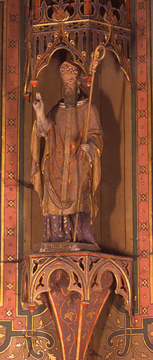 Ensemble des 6 statues du choeur avec leurs consoles et leurs dais d'autel, de style néo-gothique : Immaculée Conception, Saint Hippolyte le soldat, Saint Etienne diacre, Saint Allyre dit Saint Illidius, Saint François de Paule, Christ du Sacré-Coeur