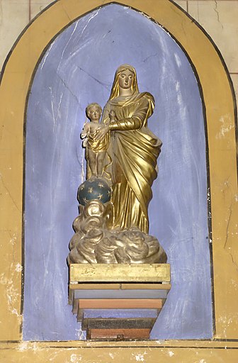 Ensemble de 2 statues (petite nature) : Saint Paul, Vierge à l'Enfant dite Notre-Dame-des-Victoires