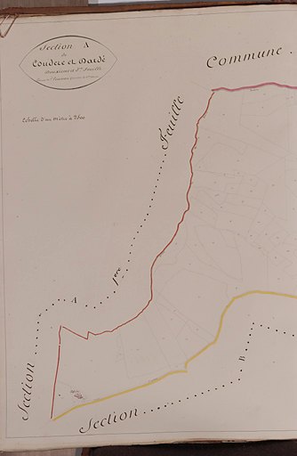 Plan cadastral "napoléonien". Esplas, section A de Couderc et Dardé, 2e et dernière feuille, demi-gauche : église.