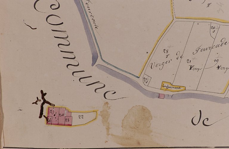 Plan cadastral "napoléonien". Bénagues, section B dite du Guillot, 1re feuille, 2e partie : Fourcade (détail).