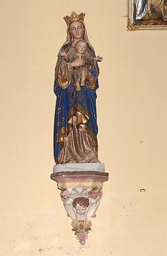 Statue (petite nature) : Vierge à l'Enfant Jésus bénissant le monde