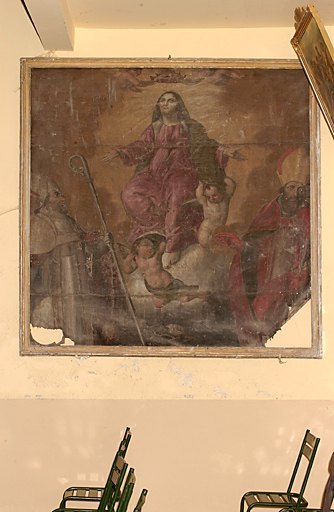 Tableau et son cadre : Assomption de la Vierge avec deux saints évêques