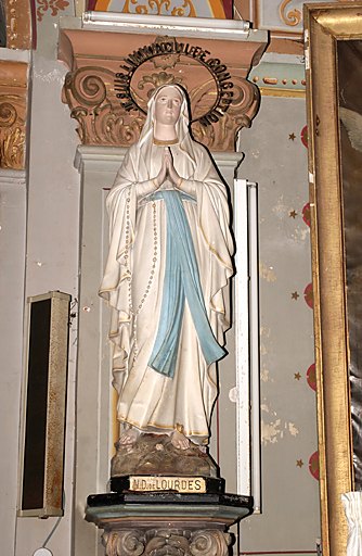 Ensemble de 2 statues (petite nature) et de leurs consoles : Christ du Sacré-Coeur, Immaculée Conception dite Notre-Dame-de-Lourdes