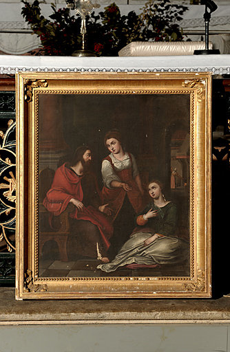 Vue d'ensemble de l'oeuvre, huile sur toile et cadre en bois doré, milieu 19e siècle.