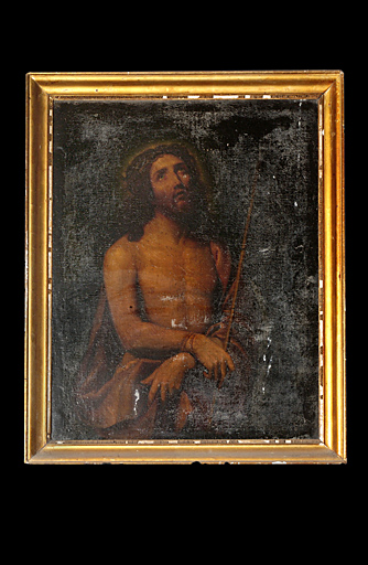 Vue d'ensemble de l'oeuvre, huile sur toile, 19e siècle, copie du tableau représentant le Christ au roseau de Pierre Mignard.