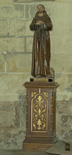 Ensemble de 2 statues et de leurs piédestaux formant pendant : Saint François d'Assise, Sainte Elisabeth de Hongrie