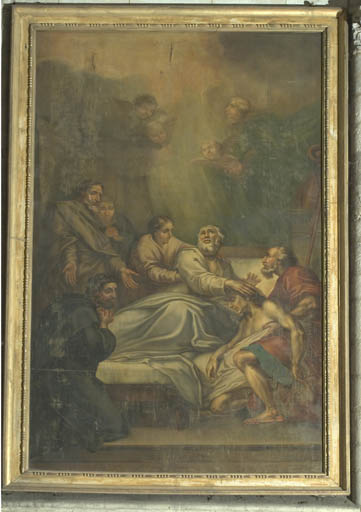 Tableaux et leurs cadres formant pendant : Baptême de saint Augustin, Saint Augustin sur son lit de mort guérissant un malade