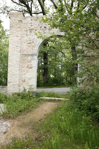 Pans de murs en briques, moellons et pierre de taille, du hangar de l'ancienne briqueterie.