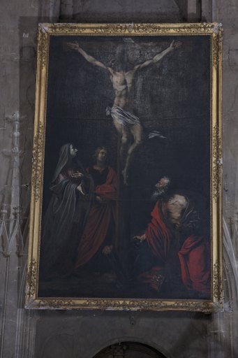 Tableau avec son cadre : Crucifixion avec saint Jérôme