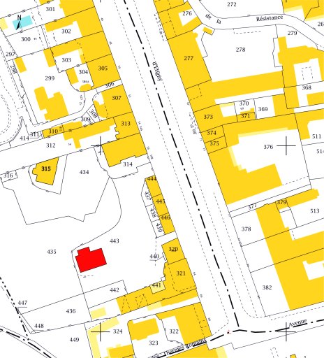 Plan de situation AI 01 443 (sur fond de plan cadastral DGFiP, 2015).