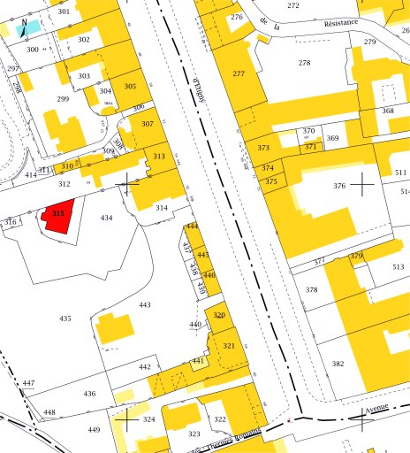 Plan de situation AI 01 315 (sur fond de plan cadastral DGFiP, 2015).