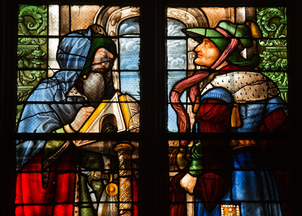 Baie 10 : verrière de la chapelle de la Compassion : Les livres canoniques