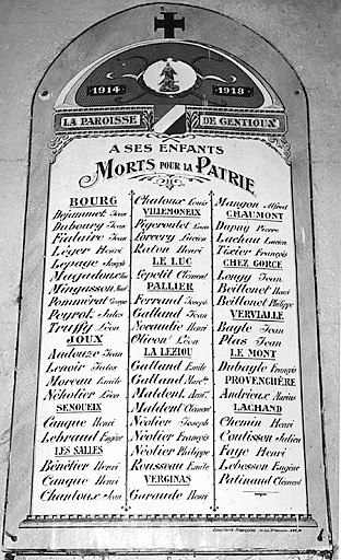 Tableau commémoratif des morts de la guerre de 1914-1918