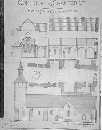 Projet de restauration : plan, coupes et élévation.