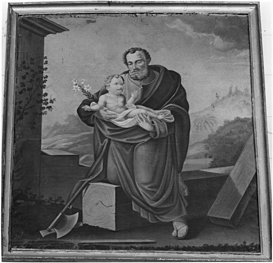 Tableau, cadre : saint Joseph et l'Enfant Jésus