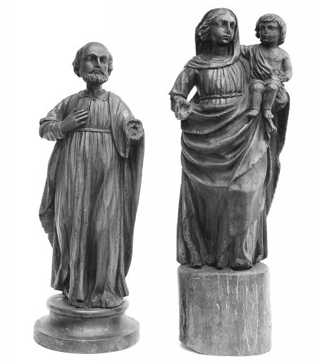 Statuettes de Vierge à l'enfant et saint Pierre : face.