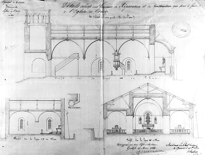 Projet de reconstruction de l'église : coupes.