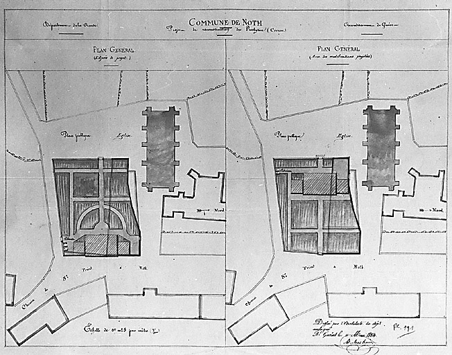 Noth. Presbytère. Projet de reconstruction avec des modifications projetées : plan daté du 11 mai 1864 et exécuté par l'architecte Masbrenier.