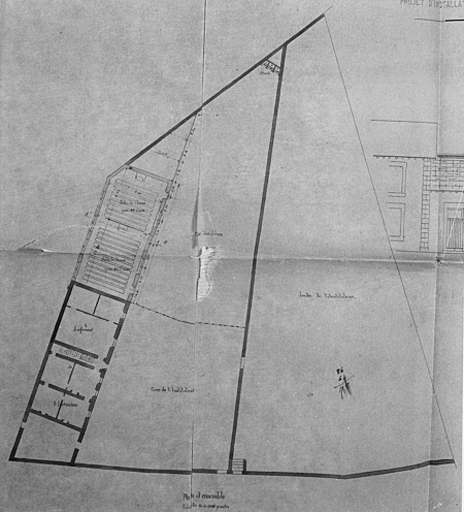 Projet d'installation des écoles. Détail du plan d'ensemble. Agent voyer Coullaud, 1862.