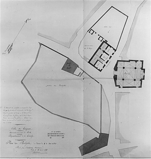 Plan au sol de la maison et plan de situation de l'église paroissiale Notre-Dame-des-Bancs.